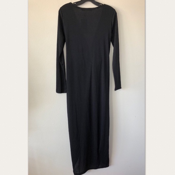 Onayaya Black Maxi Dress with Front Opening Sz Lg - Picture 3 of 7
